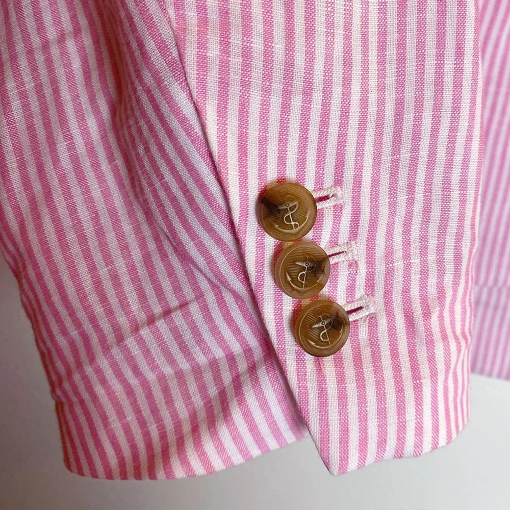 Talbots Aberdeen Linen Blend Pink and White Stripe Women's Blazer, Size 14W - Picture 5 of 11